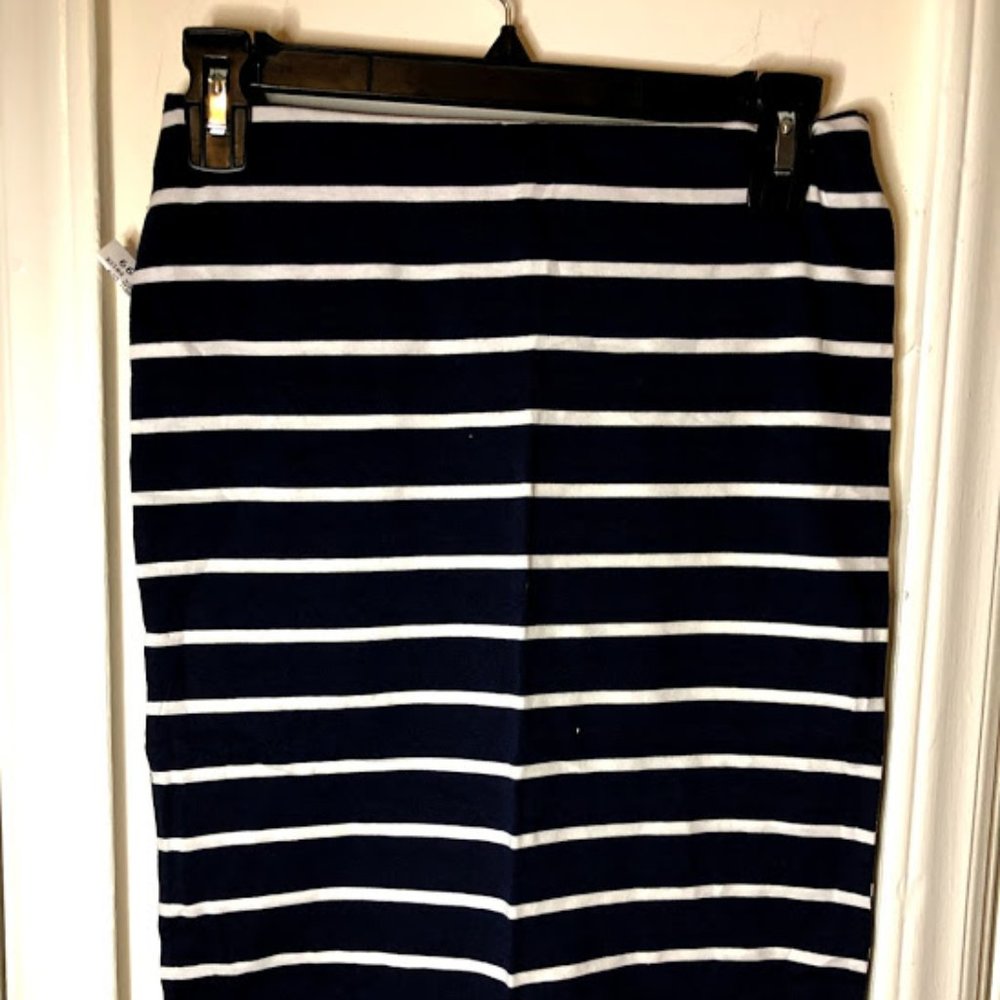 Navy Striped Midi Skirt Large